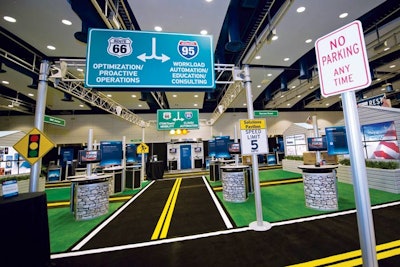 Inspired by the 2012 Public Sector Forum’s theme, “The Road to Transformation,” 2020 Exhibits (800.856.6659, 2020exhibits .com) created a neighborhood environment for BMC Software that included fabricated stoplights and highway signs.