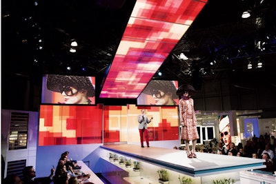 For the 2012 Vision East Expo at New York’s Javits Center, the centerpiece of the Safilo Group’s 10,400-square-foot area designed by Sparks was a hospitality bar that transformed four times a day into a runway for Carson Kressley-hosted fashion shows.