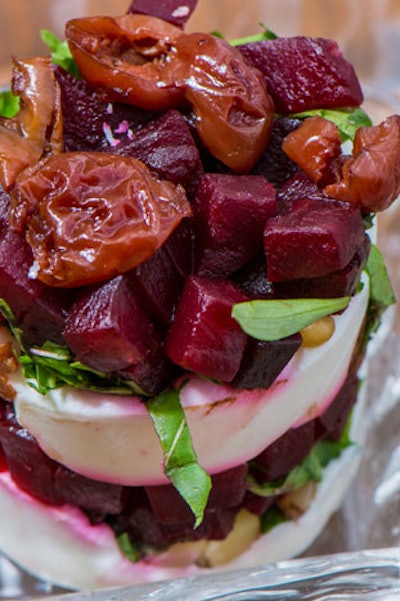 Balsamic Cherry and Beet Tower, Whipped Goat Cheese