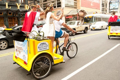 To promote Rickland Orchards Greek yogurt bars, and as part of its Fancy Food Show activation, the brand took to the streets of Washington with two branded pedi-cabs. Each vehicle contained staffers dressed as Greek gods and goddesses who gave out samples to passersby.