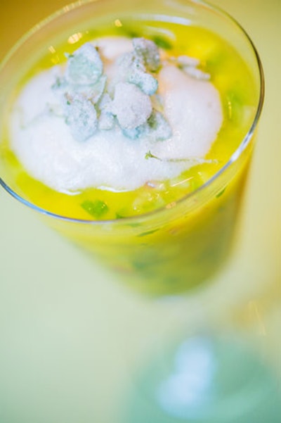 Mangospacho Soup, Lime Air, Crystallized Basil