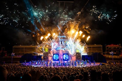 The 'Lights Up the Night' fireworks show ended the TransAlta Grandstand Show each night. On Fridays, Saturdays, and Sundays, four additional locations in Calgary also shot off fireworks, creating the largest synchronized display in Canada's history.