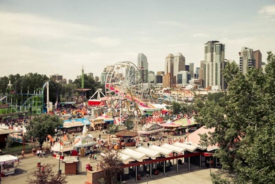 Stampede Park looked onto downtown Calgary. The Midway included rides, carnival games, and lots of food vendors to choose from.