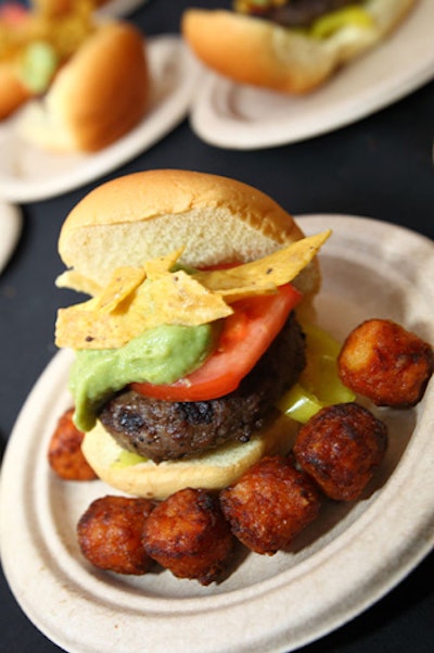 BGR the Burger Joint served individual sliders with guacamole, banana peppers, and sweet potato tots.