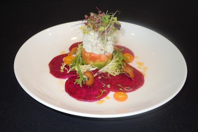 At President Obama's Miami Beach fund-raising event June 26, Chef David Catering served a falafel-crusted soft shell crab with dragon fruit carpaccio and kumquat vinaigrette.