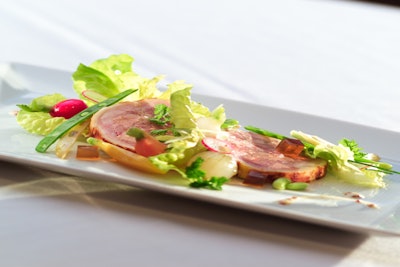 Ballotine of Quail and Foie Gras en croute with Royal Trumpet Mushroom, Belgian Endive and Grapes.