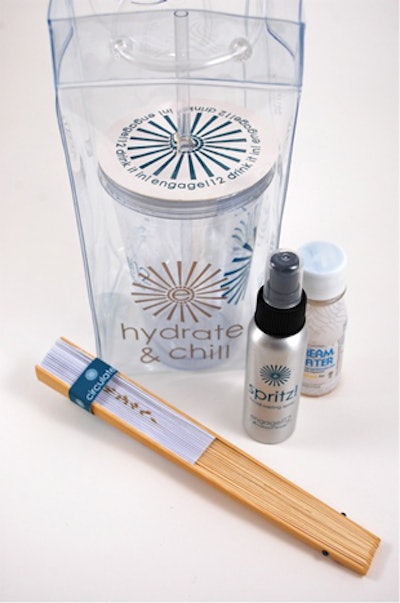 At the end of the first night’s poolside welcome party, everyone was given a “Hydrate and Chill” kit designed to help them beat the Vegas heat. The package included a fan, a water mister, a bottle of sleep-inducing Dream Water, and an insulated cup.