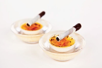 Close, but no cigar: Mena Catering in Miami creates eggnog crème brûlée served in a clear ashtray with an edible chocolate cigarette.