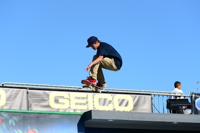 Geico put its bold stamp on the L.A. Live Event Deck, serving as a backdrop for skateboarders like Ryan Sheckler.