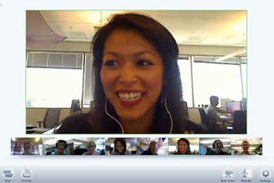 During a Google Plus Hangout, the system automatically puts the person who is speaking in the main window, with the other participants in smaller windows below.