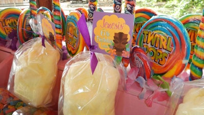 Candy station with personalized cotton candy baggies