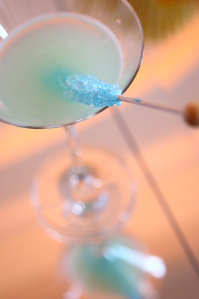 Blue rock candy accented the night's signature cocktail, the AT&Tini.