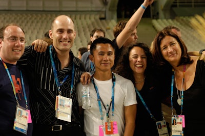 The 435-person team from Jack Morton included (pictured, left to right) Zolkwer, Anthony Spanbrook, Dave Low, Lucille Essey, and Lois Jacobs.