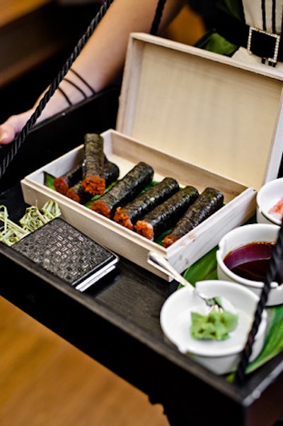 In October 2011, Macquarie Private Wealth hosted a Mad Men-inspired cocktail party in Toronto. Servers dressed as cigarette girls passed around sushi in the shape of cigars, created by Appetizingly Yours Events & Catering.