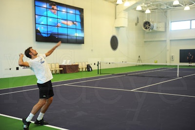 The Arena transformed into a tennis court, with the same surface as the Sony Ericsson Open in Key Biscayne, Florida.