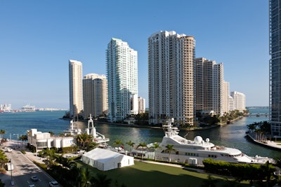 View from the pool deck of Brickell Key and Biscayne Bay.