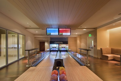 Clear view of the virtual bowling game and screens, which can also be used for skee-ball and other games.
