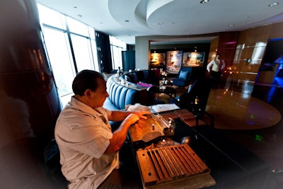 The corporate lounge transformed into a cigar lounge.