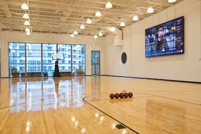 N.B.A.-approved basketball court with over 10,000 square feet, can be changed into a variety of venues.