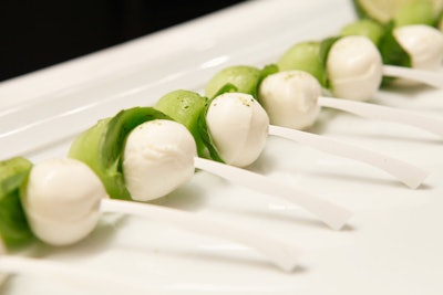 The Cabana Caprese from Shiraz Events stacks honeydew melon, fresh mozzarella, and basil salt.