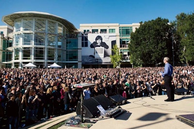 Apple’s event for Steve Jobs is emblematic of the new style of “produced” memorials. Doesn’t this setting capture him? Fresh. Innovative. Egomaniacal.