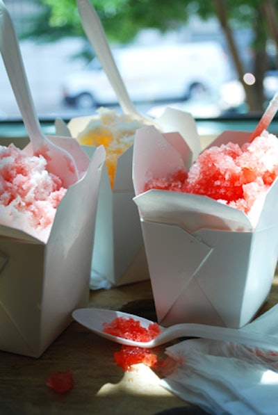 Bayou Bakery’s New Orleans Sno-Balls come in classic flavors like wedding cake, dreamsicle, nectar, and fresh fruit. Chef David Guas creates them with layers of thinly shaved ice, sweetened syrups, and a streak of condensed milk.