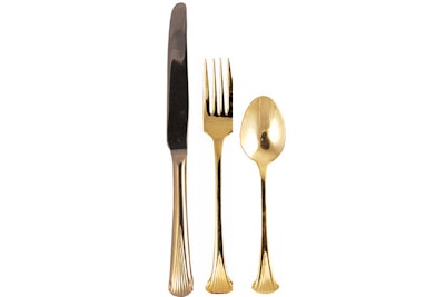 Gold Shell Soup Spoon, Dinner Knife, and Dinner Fork