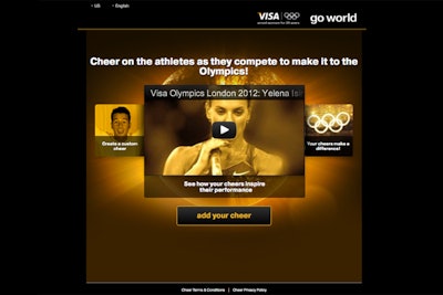 Visa is encouraging consumers to cheer for the Olympic competitors it sponsors through Facebook, YouTube, Twitter, and other social media channels.