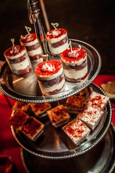 Red velvet confections satisfy the need for color and sweets, as shown at the Zing Vodka launch party in Los Angeles in July.