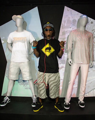The simple but striking display was also used for the party held at 1OAK, where Lil Wayne (pictured), performed for the crowd.
