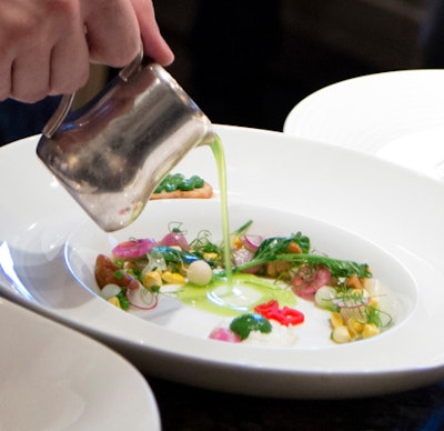 Nathan Myhrvold also served summer vegetable broth with centrifuged peas, pickled Meyer lemon, and sheep's milk ricotta.