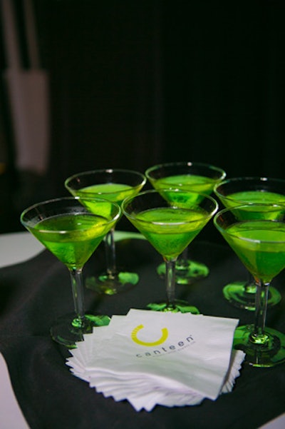 A retro martini bar doled out cocktails including the 'Canteen-i.' In Canteen's signature lime-green hue, the drink contained gin, elderflower liqueur, green chartreuse, and lime juice.