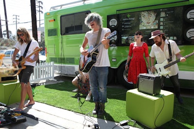 Grouplove, Yacht, the Henry Clay People, and Jjamz performed at the L.A. kickoff event for Spotify's 'Big Green Bus' tour.