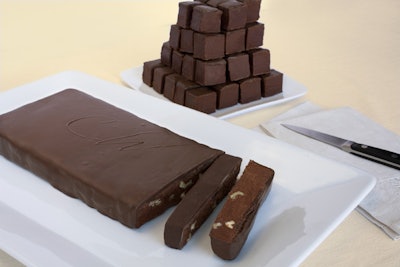 Keep the energy up at an in-office meeting by providing a sugar rush courtesy of John Kelly Chocolates. The company's offering known as 'the Slab' is three pounds of truffle fudge. Order in any of 17 flavors. The confection serves 48 people and measures 5 by 11 inches.