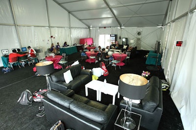Black lounge furniture decorated the players' lounge near the main court.