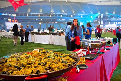 Centerplate provided most of the food for the party, with a menu focused on locally-popular items, such as paella.