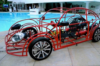 Sponsor Volkswagen brought in a custom red shark cage, a contraption that will be part of Shark Week on-air.