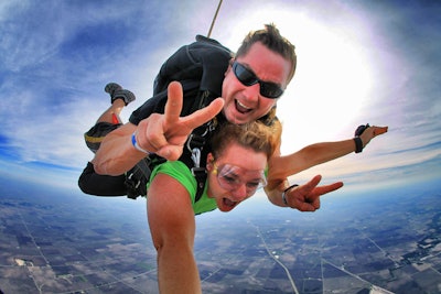 Chicagoland Skydiving Center has recently partnered with Kapow Events to create client entertaining and teambuilding activities at the venue's Drop Zone. Completed this summer, the $2 million Drop Zone offers an on-site restaurant, conference rooms, volleyball courts, bonfire pits, and an audiovisual system equipped for live music. Staffers can take out multiple planes to accommodate larger group sizes, and the cost per tandem jump is typically around $189 per head. There are additional fees for food and beverage.