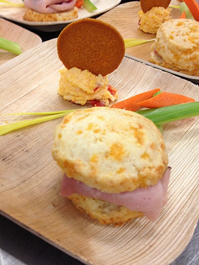 For the delegate reception at the Mint Museum, La-tea-da's Catering and Blue Ridge Catering will serve a 'southern duet': Lit'l Taste of Heaven cheddar biscuits and Goodnight Brothers country ham with house made honey mustard, paired with La-tea-da's pimento cheese and Polka Dot Bake Shop sweet potato crackers.