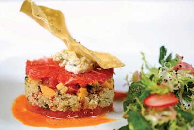 Mediterranean salad with roasted-pepper hummus, by Abigail Kirsch in New York