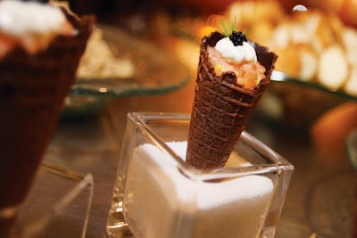 Smoked copper river salmon, beluga caviar and caramelized onion foam cones, by Walt Disney World Resort in Orlando