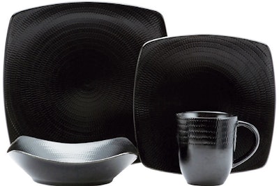 Black Square china, $0.75 each, available in the Boston area from Peterson Party Center Inc.