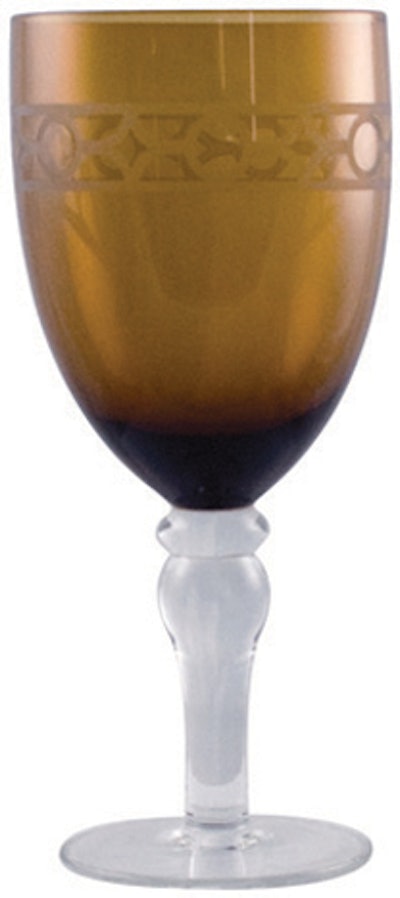 Cypress amber goblet, price upon request, available on the East Coast from Party Rental Ltd.