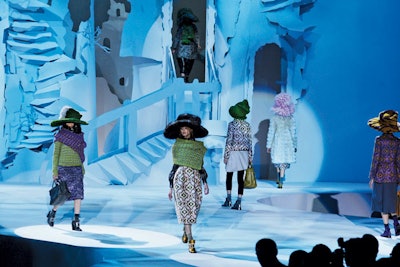 The set for Marc Jacobs’ fall 2012 show during Mercedes-Benz Fashion Week was inspired by Puritans and Pilgrims, with decaying multilayered grottoes made of Luan plywood composing the bulk of the 80- by 60-foot structure.