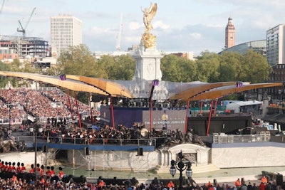 For the Queen’s Diamond Jubilee concert in June in London, producers built the stage around the Queen Victoria Memorial and employed wraparound LED screens and IMAG cameras.