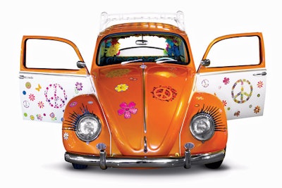 Yolo Photos has transformed a working 1965 Volkswagen Beetle into a photo booth. Guests climb into the backseat to take photos, where the ceiling is covered in colorful fabric daisies. The standard package costs $1,200 and includes 35 miles of travel from Boca Raton, Florida. The car’s interior and exterior can also be custom-branded for events