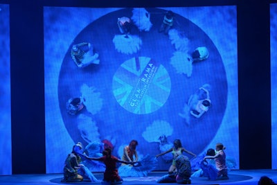 A rotating record set piece with the Glamorama logo was a recurring motif in the stage show at the Orpheum.