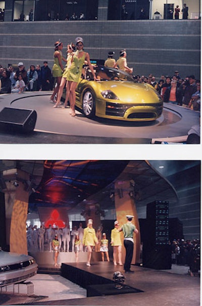 Fashion show car reveal for Mitsubishi Motors.