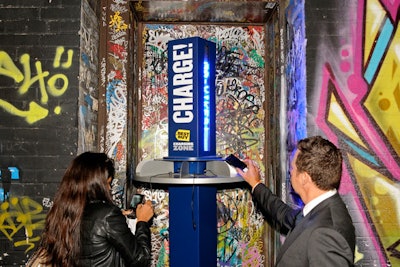 Outside the 'Goodnight Gansevoort' lounge—a late-night space hosted by the Gansevoort Hotel Group—attendees of the 2011 Toronto International Film Festival could recharge their electronics in the Best Buy charging zone.