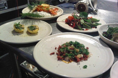 Chef Mads gave a shockingly quick demonstration of six different dishes shown here, plus a whole split lobster, all prepared over a small grill and a few hot plates.